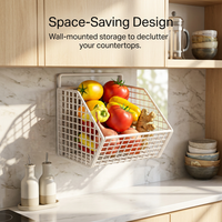Wall Mounted Wire Basket Kitchen, Large Hanging Wire Basket for Kitchen Declutterer, Ventilated Kitchen Wall Organizer