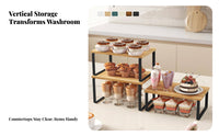 3 Pieces Space-Saving Desktop Storage Rack Sturdy Countertop Shelf Organizer Compact Stackable Shelf with Iron Frame Long-Lasting for Kitchen, Apartments