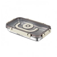 Transparent Lid Stainless Steel Lunch Box Silicone Seal Rectangular Food Box Locking Buckles Sealed Steel Container Foldable Handle for Picnic, Camping, Outdoor, Home