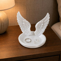 Glossy Angel Wing Jewelry Tray Polished Molded Angel Wing Jewelry Dish Solid Look Winged Band Holder Multipurpose
