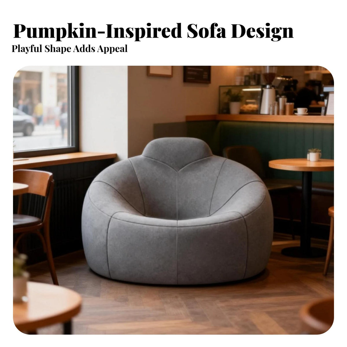 Nordic aesthetic Pumpkin-Shaped Sofa Statement Piece Upholstered Armchair Creative Design Accent Chair Small Space Solution for Apartment Dwellers, Business Owners, Reception Area, Hotel Lobby, perusing alcove, Bedroom