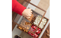 Wooden Dry Fruit Box with Compartments 4-Compartment Divided Serving Tray with Lid Multi-Purpose Snack Organizer with Clear Lid Space-Saving for Hosts, Holiday Gatherings, Tabletop, Countertop, Tea Table