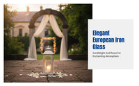 European Iron Art Candle Holder, Windproof Glass Lantern, Floor Light, Cream Decorative Piece for Home, Wedding