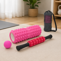 Fascia Roller Set Violet 33cm Hollow, EVA Foam, Fascia Ball 6.3cm, Massage Ball & Massage Stick 38cm, for Muscle Relaxation & Fitness