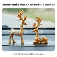 2 Pieces Car Console Deer Statues Hand-Painted Couple Deer Figurine Set Good Auspicious Symbol Vehicle Accessory for Couples, Drivers, Home, Desktop