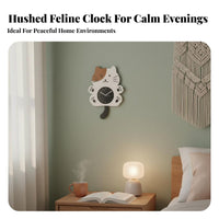 Swinging Tail Cat Clock Creative Design Cartoon Cat Clock House Decoration Silent Movement Battery Operated for Bedroom, Nursery