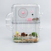 Large Hamster Cage with Square Shape, Multi-level Villa with Accessories and Exercise Wheel, Easy Clean Syrian Habitat for Indoor All Seasons Use