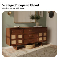 Retro Dining Room Sideboard Solid Wood Entryway Console Cabinet Gambiered Canton Gauze Panels Accent Storage Cabinet for Homeowners, Hallway, Kitchen