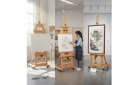 Crank Easel Sturdy Wooden Easel with Wheels Mobile for Artists