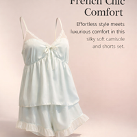 Womens PJs Short Pyjamas Set with Ice Silk Material for Sleeping, Two Piece Camisole and with Built-In Chest Pads, Ladies Nightwear for Home