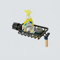 Faucet Rack and Sink Organizer for Kitchen Organization, Integrated Wall Mounted Storage with Dishcloth Rod and Hooks