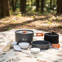 Camping Cooker Set, Frying Pan Set, Hard Anodized Aluminum, Matte Dark Gray, With Storage Bag