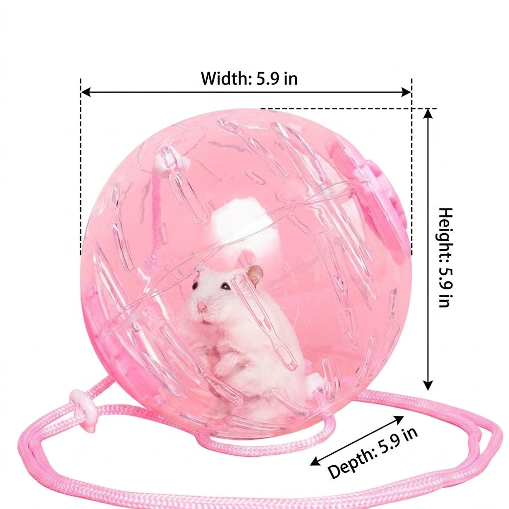 5.7 Inch Clear Hamster Exercise Sphere, 15cm Hamster Running Spheres with Rope Attachment, Ventilated Toy for Dwarf Breeds