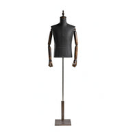 Textile-Covered Male Mannequin Torso Wooden Base Male Torso Mannequin Freestanding Standing Display Prop for Shop Window