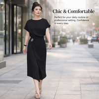 Maxi Dresses for Women UK with Three Quarter Sleeve and Round Neck, Plus Size for Curvy Korean Style Dress