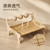 Rattan Lounger Cat Bed with Mat, Indoor Use, Breathable, for All Seasons