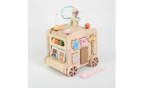 Educational Wooden Activity Cart Learning Wooden Busy Box Cart Interactive Activity Play Cube Safe for Babies, Nursery