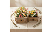 2 Pieces Wooden Planter Box Distressed Brownish Flower Container Paneled Front Home Decor for Tabletop Display