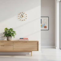 Solid Wood Balls Ball Wall Clock Battery Operated Sunburst Clock Silent Movement House Decoration Drill-No-Drill Installation for Children, Kids Room, Office, Kitchen