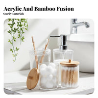 4 Pieces Transparent Design 4-Piece Dispenser and Jar Set Modern design Vanity Container Set Functional Countertop Organizer shockproofResistant for Makeup Users, Adults, Restroom
