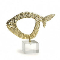 Fish Statue with Crystal Base Metal Fish Sculpture Elegant Decor for Living Room, Office Desk