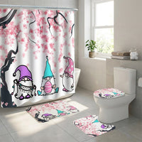 4 Pcs Washroom Decor Set Digital Print Washroom Curtain Set with Mats Includes Hooks Home Textiles for Renters, Adults, Washroom, Apartment