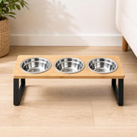 Raised Pet Bowl Stand with Stainless Steel Bowls Easy to Clean Raised Pet Feeder with Three Bowls Organized Triple Bowl forDogs