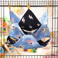 Three-Layer Hammock Small Exotic Pet Cage Hammock, 29cm Square Canvas and Lamb Velvet Warming Bed for Sugar Glider, Chinchilla and Degu, Blue