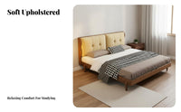 Lowdesign Bed with Upholstered Headboard sturdy Wood Construction Upholstered Bed Frame with Headboard Nordic design Bedroom Furniture for Guesthouse