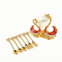 Gold-Tone Swan Utensil Holder Ornate Swan Holder with Cup Insert Jeweled for Hosts