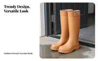 Women's Knee High Rain Boots Height Increasing Sole Tall Rain Boots Fashionable Design Women's Rain Boots for Outdoor, Commuting, Gardening