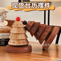 Wooden Rotating Desk Calendar with Perpetual Calendar for Home Office Decoration