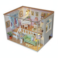 Creative Gift DIY Miniature Dollhouse Kit Highly Detailed DIY Miniature Room Kit Relaxing Project Wooden Dollhouse Model LED Lights for Adults, Teens, Hobbyists