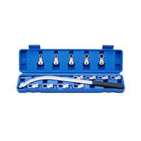 12-Point Belt Adjustment Wrench E-Style Engine Belt Tool Kit Long-Reach Wrench with Interchangeable Heads Curved for Mechanics, DIYers, Garage, Workshop