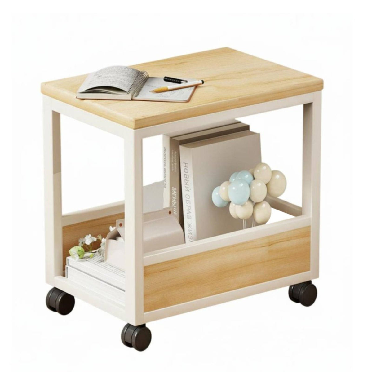 Movable Design Mobile Side Table with Wheels Multi-Tier Storage Stand Versatile Household Furniture Sturdy Construction for Apartment Dwellers, Office Workers, Living Room, Bedroom, Balcony, Small Areas