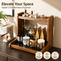 2 Tier Bamboo Shelf, Kitchen Shelf Organiser for Countertop, 40cm Warm Brown Desktop Storage Rack, Timeless Spice Tea Coffee Station