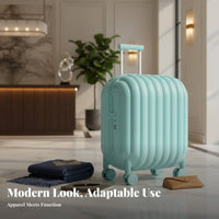 Hardside Hand Luggage Bread-Inspired by Look Ribbed Rigid-Case Suitcase Stylish Design Rolling Bag for Travelers, Wotravelers, Holiday, Airport