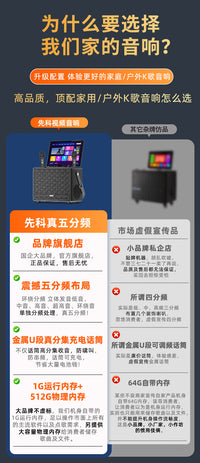先科广场舞音响带显示屏户外唱k歌ok一体机家庭ktv套装音箱点歌机 七分频20喇叭✅送三年KTV会员+2000G硬盘+22寸超清触屏+两个充电话筒【曲谱+升降调】.