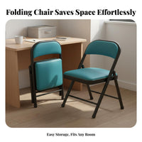Foldable Collapsible Backrest Chair Space-Saving Padded Folding Chair Comfortable Household Furniture No Assembly Required for Office Workers, Homeowners, Party Hosts, Dorm Room, Indoor, Balcony, Events