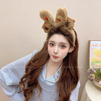 毛绒卡通兔耳朵发箍女2024新款可爱高颅顶发卡头饰高级感洗脸头箍