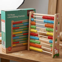Safe and Sturdy 10-Row Abacus Sliding Beads Wooden Abacus Colorful Bead Counting Frame Printed Numbers
