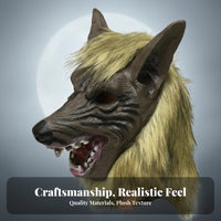 Scary Design Werewolf Mask and Gloves Full Face Coverage Werewolf Dress-up Kit Realistic Features Costume Accessory Furry Accents for Cosplayers, Party-and Goers, Adults, Halloween, Stage Performances, Haunted Houses, Themed Parties