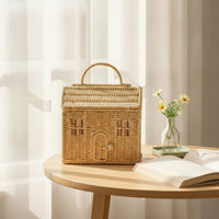 House-Shaped Basket Handwoven Wicker Storage Basket Hand-Woven Decorative for Gift Presentation, Shelf