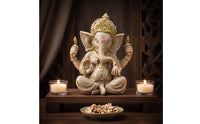 Resin Ganesha Statue with Lotus Base Tabletop Ganesha Statue Sculpted Decor Decorative for Home Altar