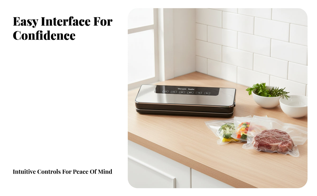 Dry and Moist Modes Countertop Vacuum Sealer Airtight Seal Food Vacuum Sealer UK Plug Food Packaging Machine Silver Top Panel
