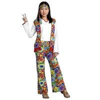 Plus Size Available Hippie Bell-Bottom Set Groovy Patterns Flared Pants and Accessories Set Psychedelic Print 70s Outfit Color Block Design for Cosplayers, Party-Goers, Halloween, Stage Performance, Cosplay Events, Dance Parties