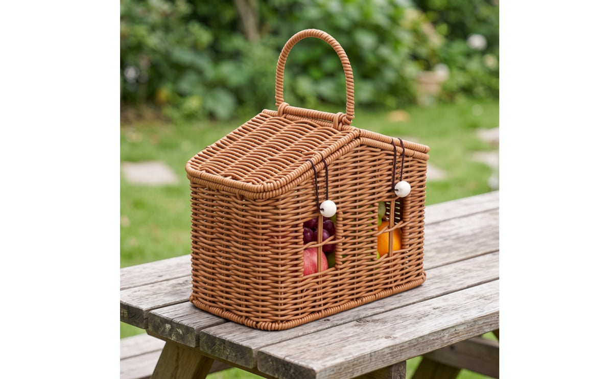 Cute Wicker Basket with Lid and Handle Decorative Wicker Basket with Handle Charming Rustic for Tabletop Display, Gift Presentation, Home Organization, Picnic