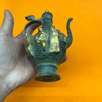 Spirit Pot with Lid Sculptural Decorative Metal Ewer Embossed Antique Style Spirits Pitcher for Home Bar