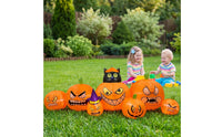 Built-in LED Lights Inflatable Cat with Pumpkins Easy to Inflate Halloween Inflatable Bright Halloween Inflatable Decoration Waterproof for Yard
