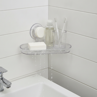 Suction Cup Corner Shelf for Bathroom Kitchen, Wall-Mounted No-Drill Storage Organizer for Faucet, Vanity, Cosmetics
